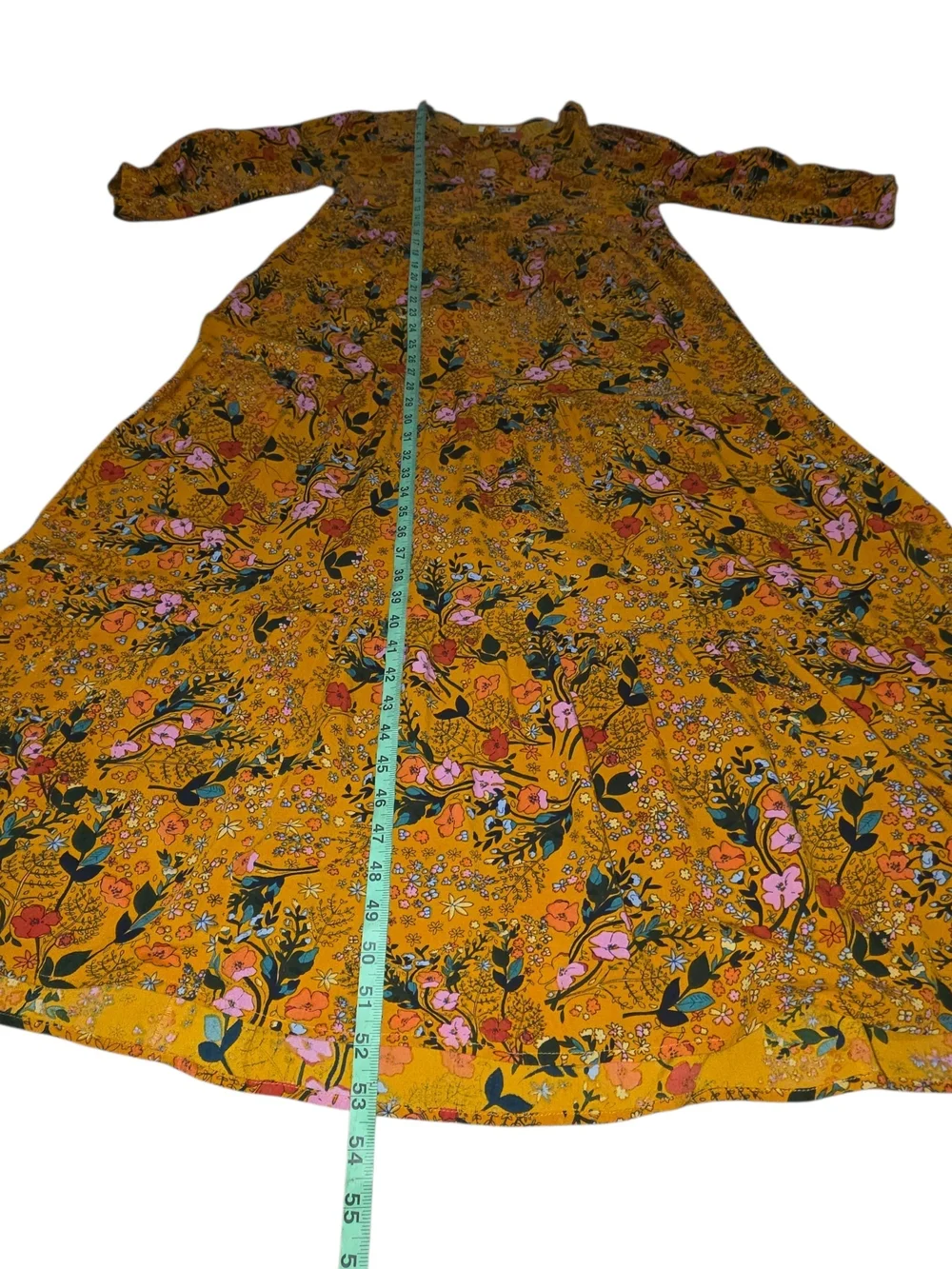 Natural Life Nova Maxi Dress Mustard Pink Poppy Floral Boho Tiered Rayon Size M - Picture 7 of 9